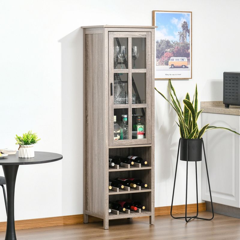HOMCOM Tall Wine Cabinet, Bar Display Cupboard with 12-Bottle Wine Rack, Glass Door and 3 Storage Compartment for Living Room, Home Bar, Dining Room, 3 of 7
