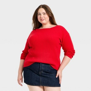 Women's Ribbed Boat Neck Pullover Sweater - Universal Thread™ - 1 of 3