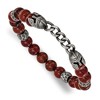 Chisel Stainless Steel Antiqued White Bronze-plated Knight Helmets 8.5mm Red Obsidian Beaded 7.25" Stretch Bracelet - 2 of 4
