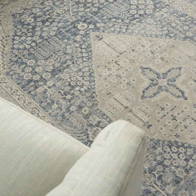 Vintage Blue Synthetic 4' x 6' Easy-Care Rectangular Area Rug
