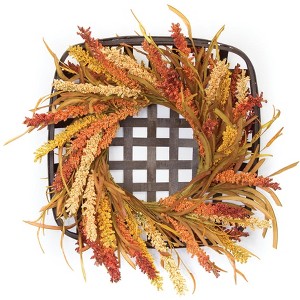 Fall Wicker Wall Wreath, 20" Tall Square Harvest Decor by Melrose - 1 of 3