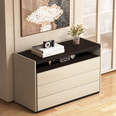 Gaoyangjiaju 47.24 inch Modern 3 Drawer Storage Cabinet with Open Shelf, Plywood Frame Melamine Board