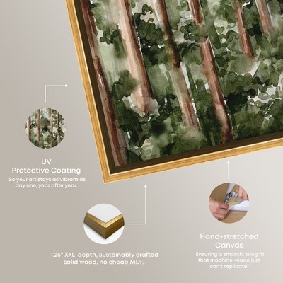 Wild Forest Green and Brown Canvas Landscape Art with Gold Frame