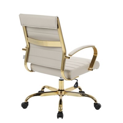 Maykoosh 24" White Leather Swivel Office Chair with Gold Metal Frame
