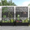 Wooakway 72"H Two-tone Patio Planter Box with Trellis Metal Raised Garden Bed Black Decorative Privacy Screen with Wheels - 2 of 4