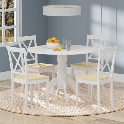 Glenwillow Home 5-PC - 42" Round Double Drop-Leaf Dining Table in White ...