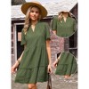 INSPIRE CHIC Women's Split V Neck Summer Eyelet Short Sleeve Hollow Out Ruffle A-Line Mini Dresses - 2 of 4