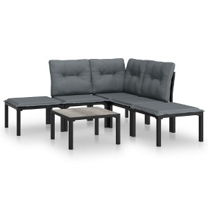 vidaXL Patio Lounge Set Outdoor Patio Furniture Black and Gray Poly Rattan - 1 of 4