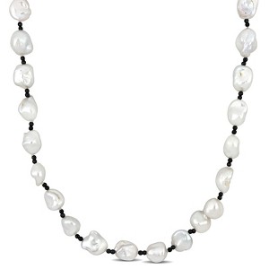 EVERLY JEWELRY | 10-11mm Keshi Pearl and Diamond-cut Hematite Beads Endless Necklace, 32 inc - 1 of 4
