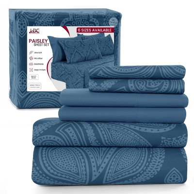6 Piece Sheet Sets Paisley Printed Sheets Set Ultra Soft Deep Pocket Microfiber Bed Sheets - Lux Decor Collection