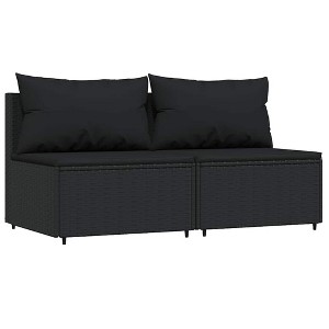 vidaXL Black Patio Middle Sofas with Cushions - Weather Resistant PE Rattan - Modular Design for Customized Lounging - Comfortable & Easy to Assemble - 1 of 4
