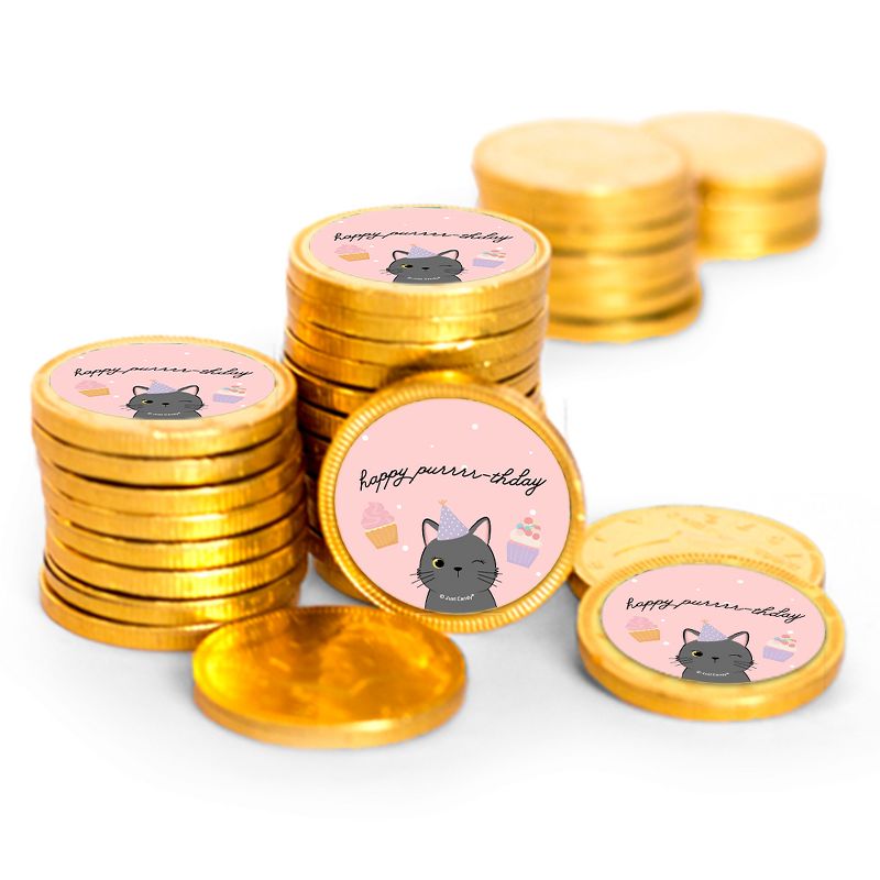84 Pcs Cats Kid's Birthday Candy Party Favors Chocolate Coins with Gold Foil, 1 of 3