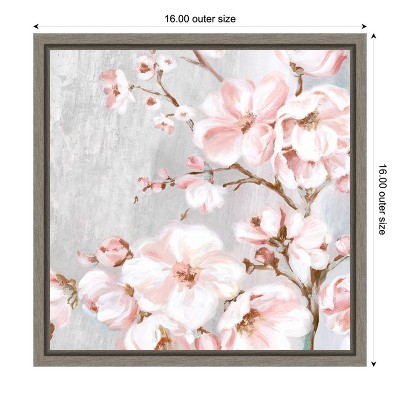 Spring Cherry Blossoms Pink and Gray Framed Canvas Wall Art