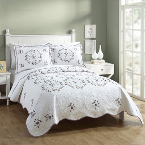 Modern Heirloom Gwen Quilt Set White/Lavender - 1 of 3