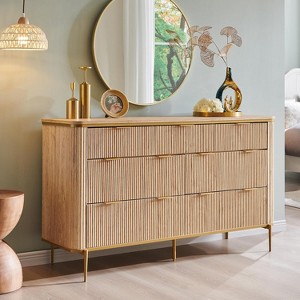 SinCiDo Fluted 7 Drawer Modern Dresser, 54" Wide Dresser TV Stand with Gold Accents, Wood Storage Organizer for Bedroom, Living Room - 1 of 4