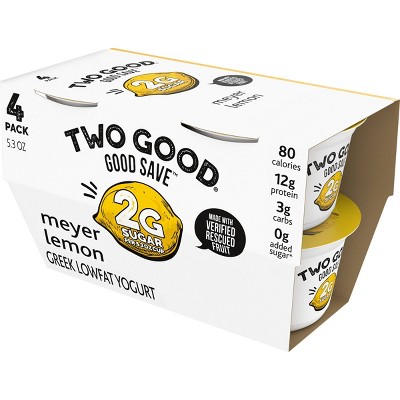 Two Good Good Save Low Fat Lower Sugar Meyer Lemon Greek Yogurt - 4ct/5.3oz Cups