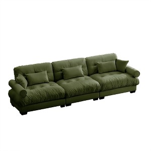 Dexmalle 3 Seat Modern Velvet Sofa with Comfortable Seat and Back Support,Olive Green - 1 of 4