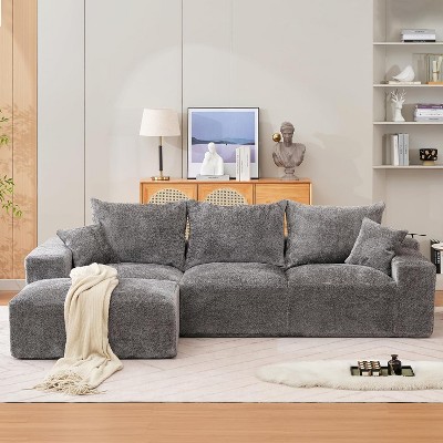 Modular L-Shaped Cloud Sofa – 110" Convertible Chenille Sectional w/Ottomans, Washable & No Assembly
