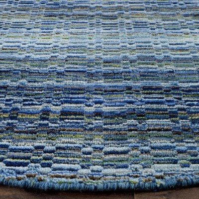 Hand-Knotted Artisan Blue Wool Rectangular Area Rug, 6' x 9'