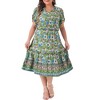 Agnes Orinda Women's Plus Size Summer Boho Casual V Neck Short Sleeve Floral Print Beach Midi A Line Dress - 2 of 4