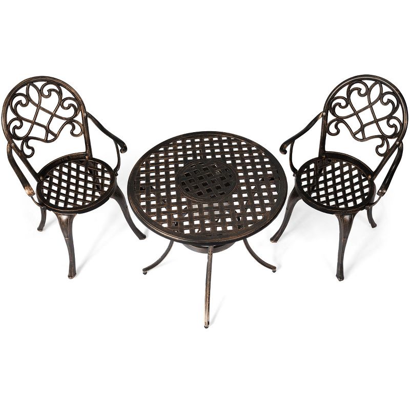 Tangkula Set of 3 Patio Cast Aluminum Dining Table Chairs Set, 5 of 10
