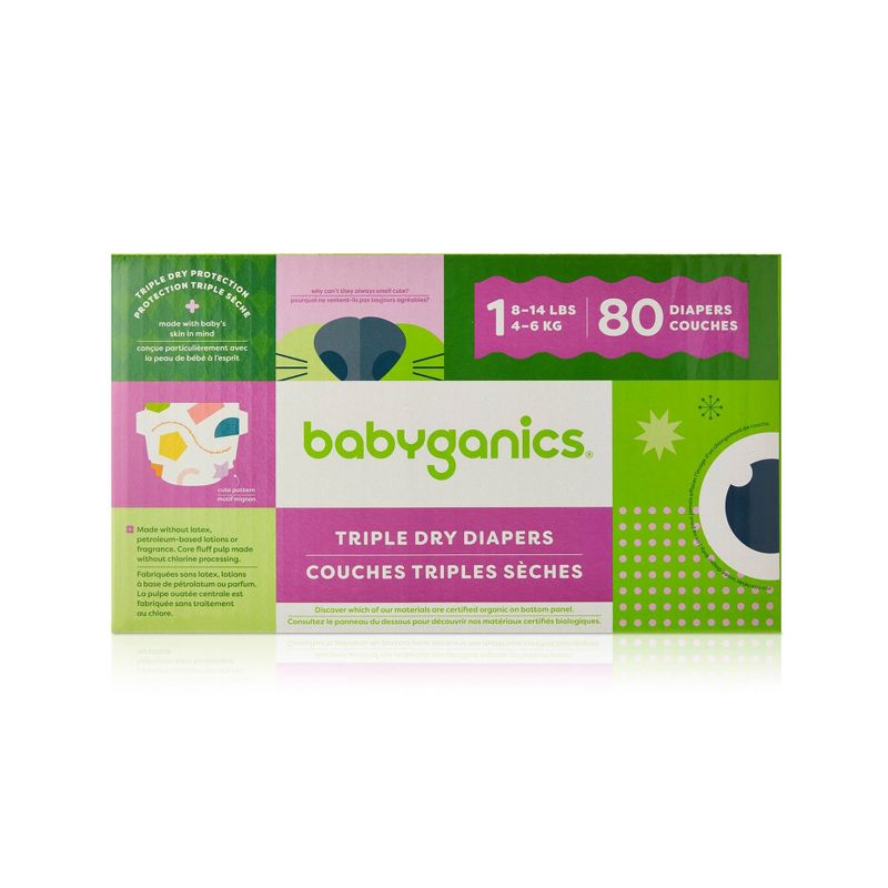 Babyganics Disposable Diapers Box - Size 1 - 80ct, 1 of 8