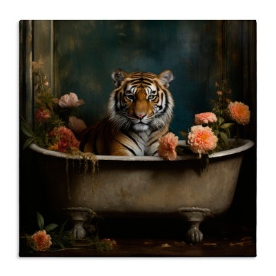 Stupell Industries Tiger in Floral Bathtub, 30" x 30"