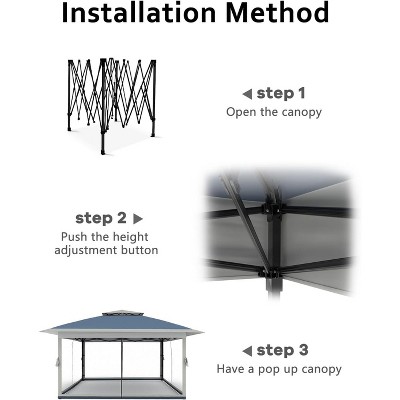 13x13 Pop Up Gazebo with Mosquito Netting & UPF 50+ Waterproof Canopy Tent - Instant Setup Outdoor Shelter for Backyard, Patio, Deck