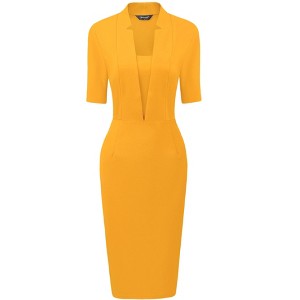 Allegra K Women's V Neck Short Sleeve Work Office Bodycon Midi Sheath Dress - 1 of 4