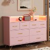 Dresser for Bedroom with LED Light Charging Station, 8 Drawers Wooden Dressers with Open Space, Vintage Chest of Wide Drawers - 2 of 4
