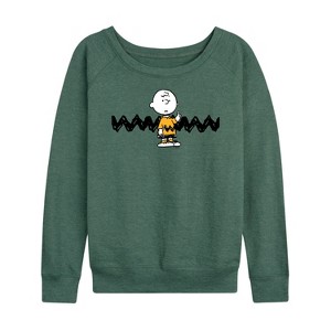 Women's - Peanuts - Charlie Brown Lightweight French Terry Wide Neck Long Sleeve Shirt - 1 of 4