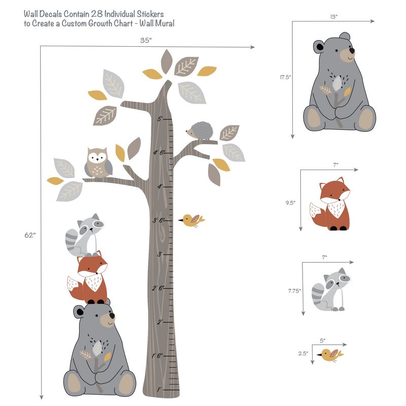 Lambs & Ivy Woodland Forest Tree with Animals Kids Growth Chart Wall Decals, 3 of 5