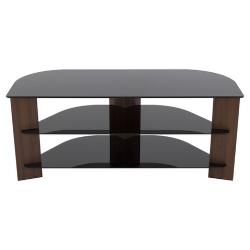 Up To 55 Inch TV Stand Black Glass and Walnut Effect 