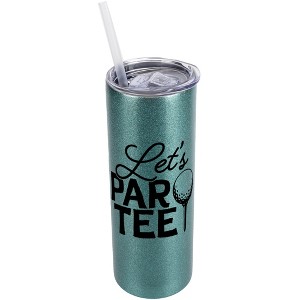 Elanze Designs Turquoise Blue 20 Ounce Double Wall Stainless Steel Glitter Travel Tumbler With Sliding Lid And Straw, Let's Par Tee - 1 of 4