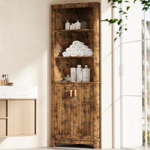 MOEPISY Tall Corner Shelf with Doors, 5-Tier Corner Storage Cabinet with Doors, Space Saver Shelf for Bathroom Dark Brown - 1 of 4
