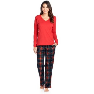 Ashford & Brooks Women's Long Sleeve Cotton Top Fleece Pants Pajama Set - 1 of 4