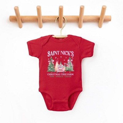 The Juniper Shop Coquette St. Nick's Tree Farm Baby Bodysuit - 18 Month - Red