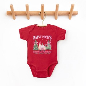 The Juniper Shop Coquette St. Nick's Tree Farm Baby Bodysuit - 12 Month - Red - 1 of 3