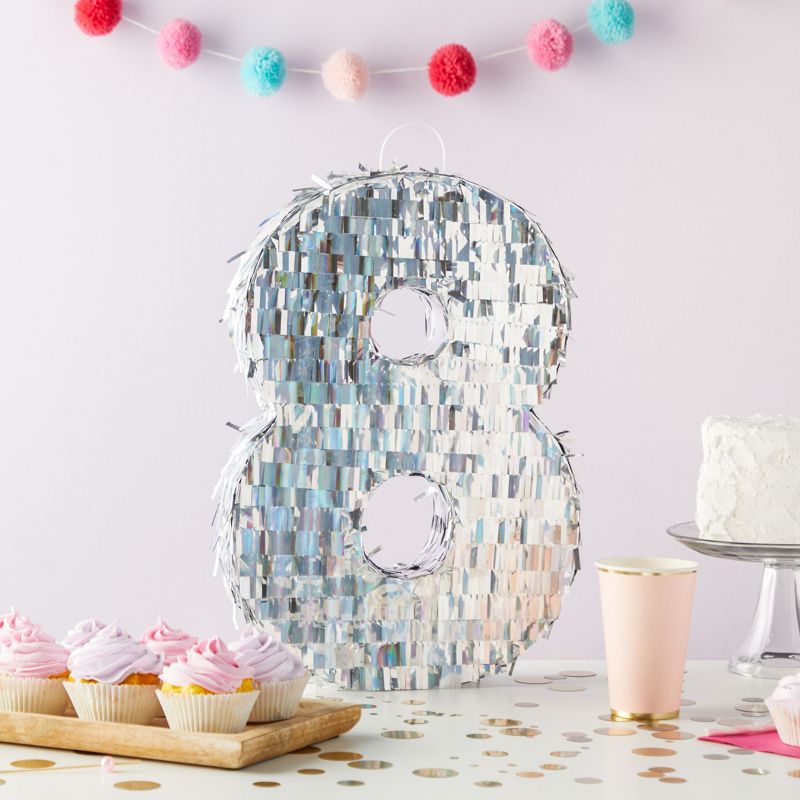 Blue Panda Small Silver Holographic Foil Number 8 Pinata for Kids 8th Birthday Party Decorations, 15.7 x 9 in, 2 of 7