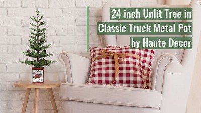 24-Inch Unlit Fir Christmas Tree with Pinecones in Red Metal Pot