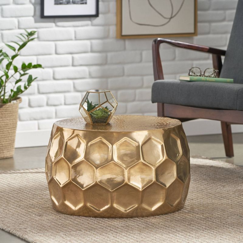 Klein Modern Glam Handcrafted Aluminum Honeycomb Coffee Table Brass - Christopher Knight Home, 3 of 8