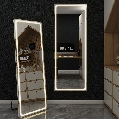 16 in. W x 63 in. H LED Rectangle Aluminum Frameless Rounded Corner Silver Full-Length Mirror