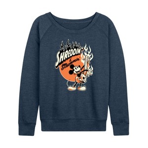 Women's - Disney - Shreddin And Strummin Lightweight French Terry Wide Neck Long Sleeve Graphic Shirt - 1 of 4