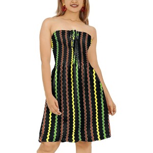 HAPPY BAY Women's House Daily Routine Evening Wear Boho Halter Smocked Mini Flowy Dress Tube Top Strapless Dresses for Women One Size Black, Zig Zag - 1 of 4