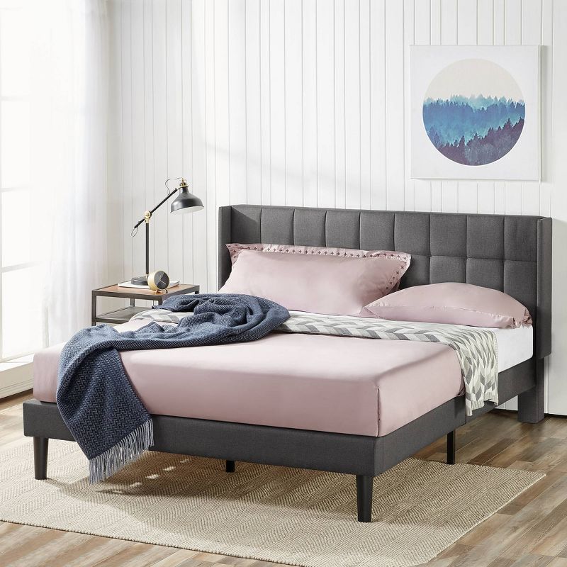 Dori Upholstered Platform Bed Frame with Wingback Headboard Gray - Zinus, 3 of 9