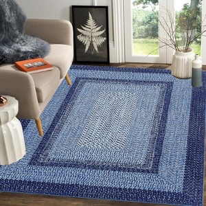 Acekool 9x12 Washable Area Rug, Modern Printed Braided Look, Non-Slip, Stain Resistant Large Brown Carpet for Bedroom, Living Room, Dining Room - 1 of 4