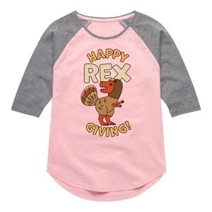 Girls' - Instant Message - Happy Rex Giving Shirt Tail Raglan Graphic T-shirt - 1 of 4