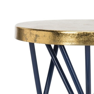 Beige and Blue Wood Metal Backless Counter Stool