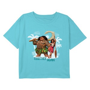 Girl's Moana 2 Together Again Maui and Moana Friends Crop Top T-Shirt - 1 of 3