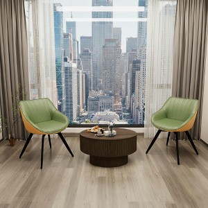 Gulches 3-Piece Modern Round Coffee Table Set with 2 PU Chairs - 29.53" MDF Table with Concealed Storage, Ring-Striped Design & Black Metal Legs - 1 of 4